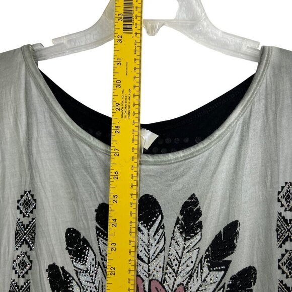 Vocal California Women L Embellished Feather Graphic Tee Racerback Moto USA Made - Picture 8 of 12